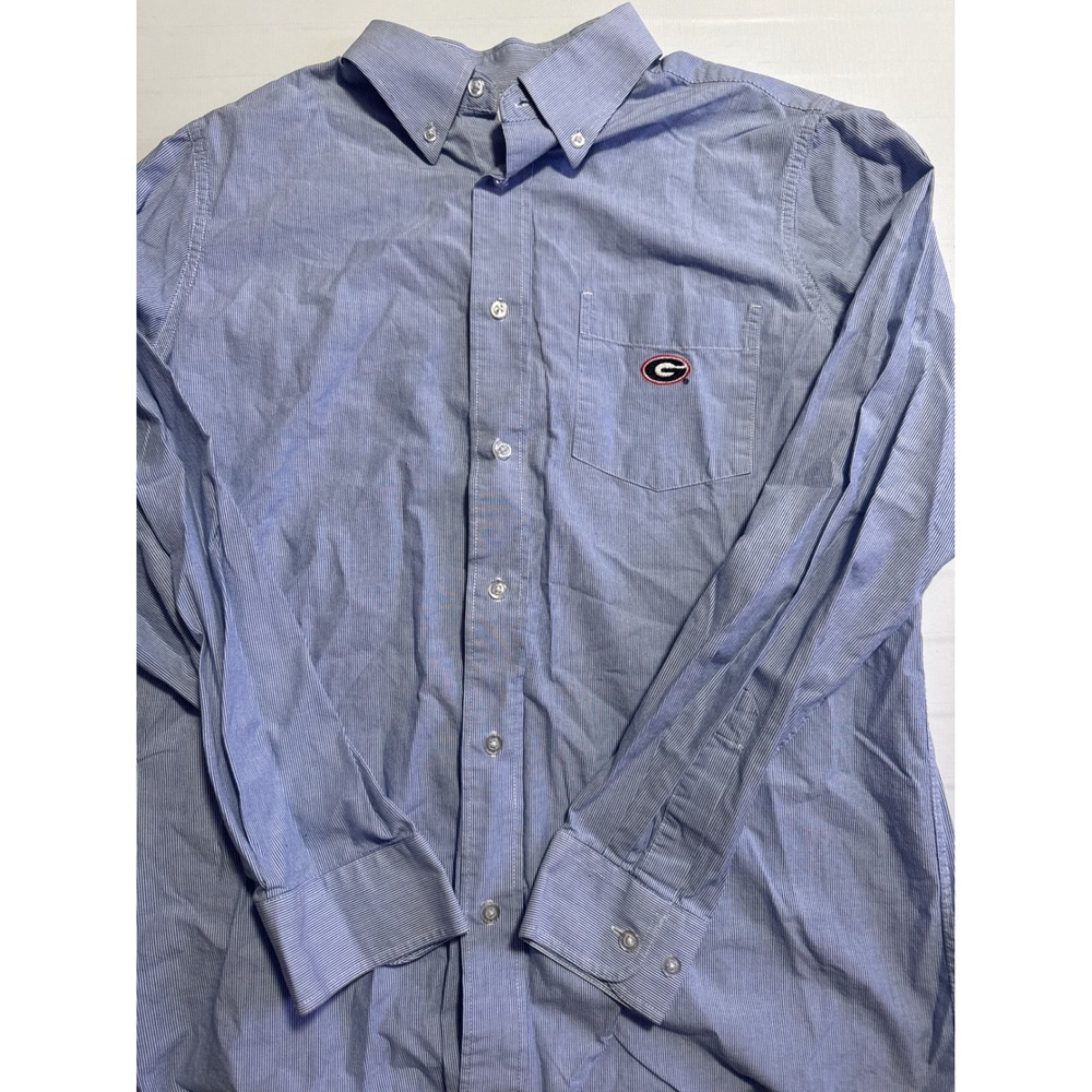 NCAA Georgia Bulldogs Button Down Shirt Mens Medium Blue Pinstripe‎ Long Sleeve
